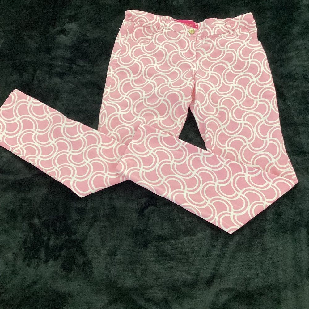 Macbeth Collection by Margaret Josephs jeans, M, pink/ white semi-circle pattern